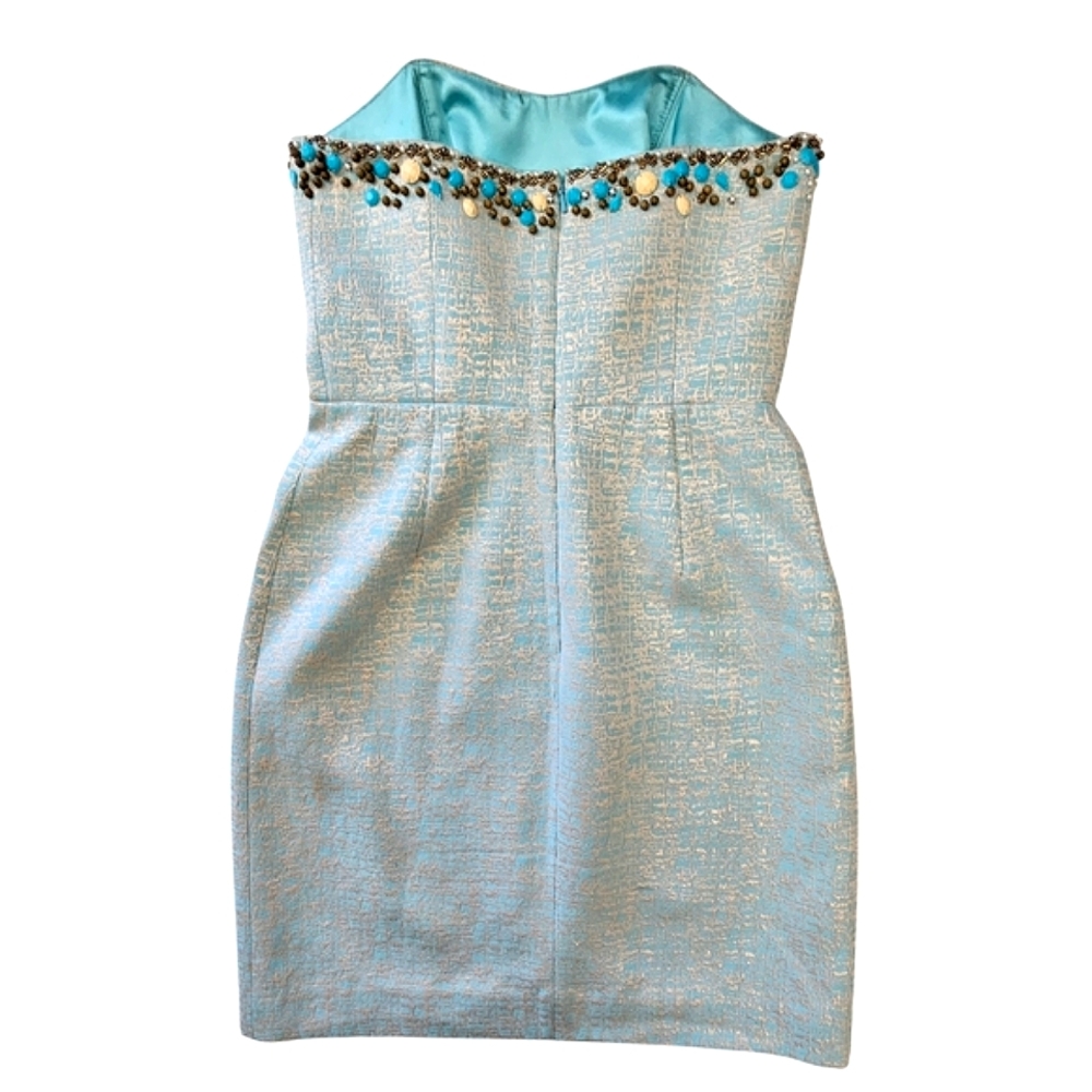 Lilly Pulitzer Raya Blue Icing Strapless Mint Aqua Beaded Sweetheart Dress - Picture 4 of 17